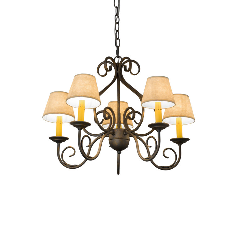 French Bronze 5-Light Mini Empire Chandelier with Beige Shades