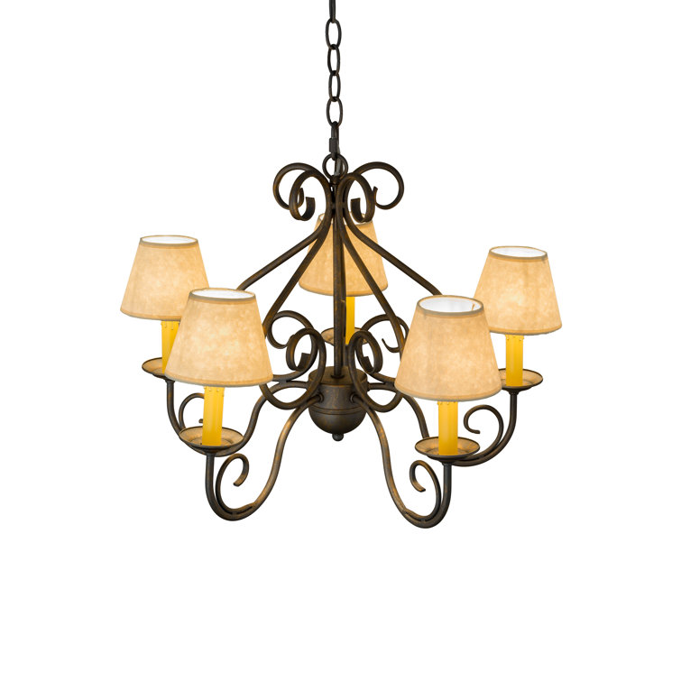 French Bronze 5-Light Mini Empire Chandelier with Beige Shades