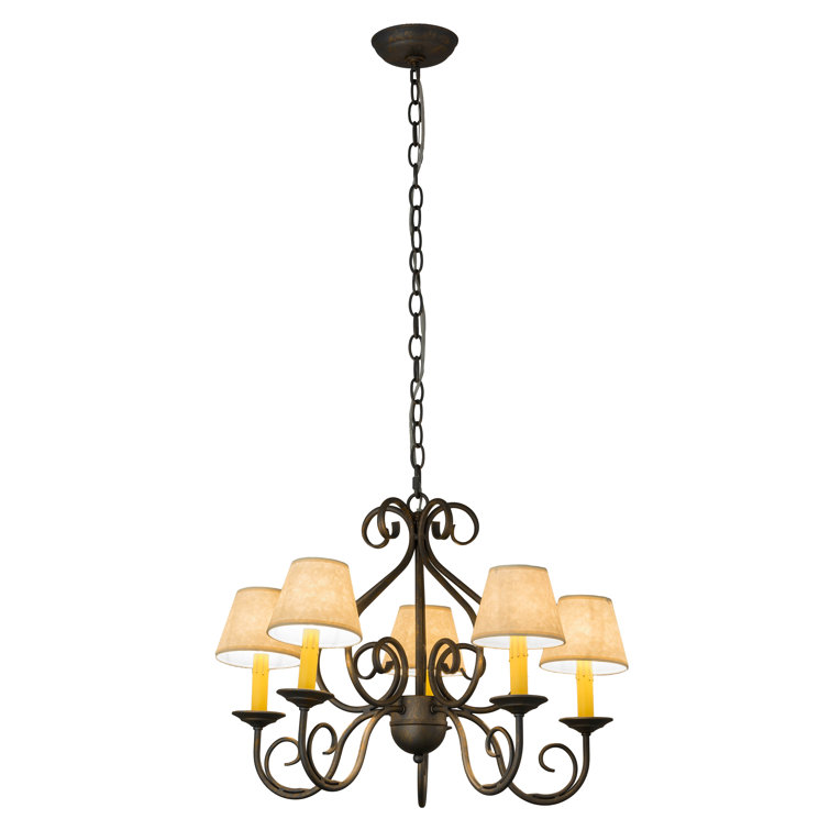 French Bronze 5-Light Mini Empire Chandelier with Beige Shades