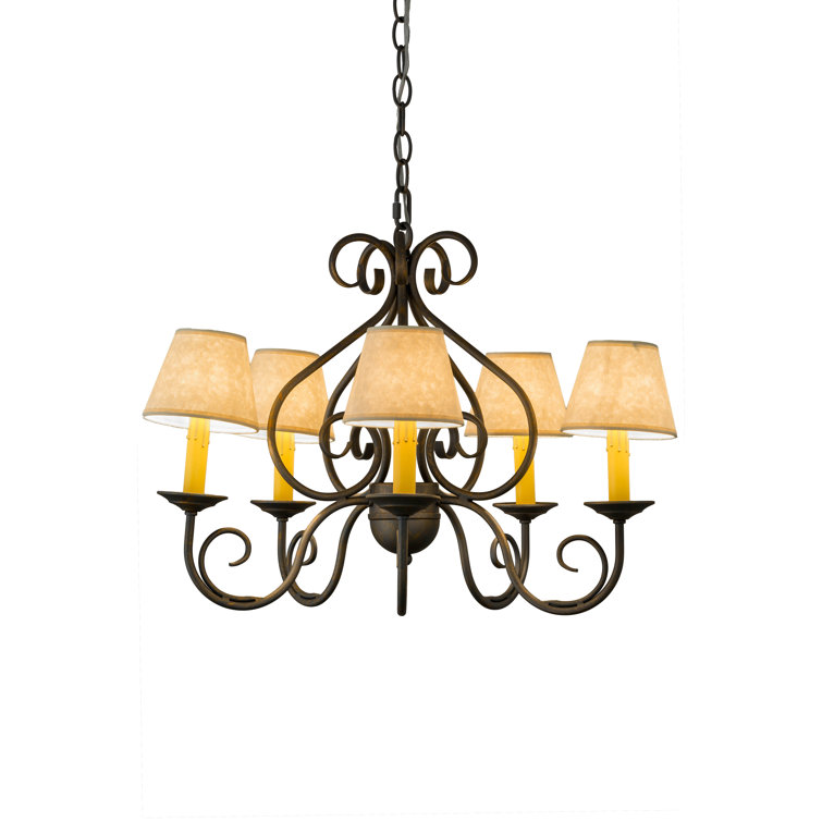 French Bronze 5-Light Mini Empire Chandelier with Beige Shades