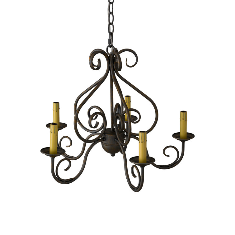 French Bronze 5-Light Mini Empire Chandelier with Beige Shades