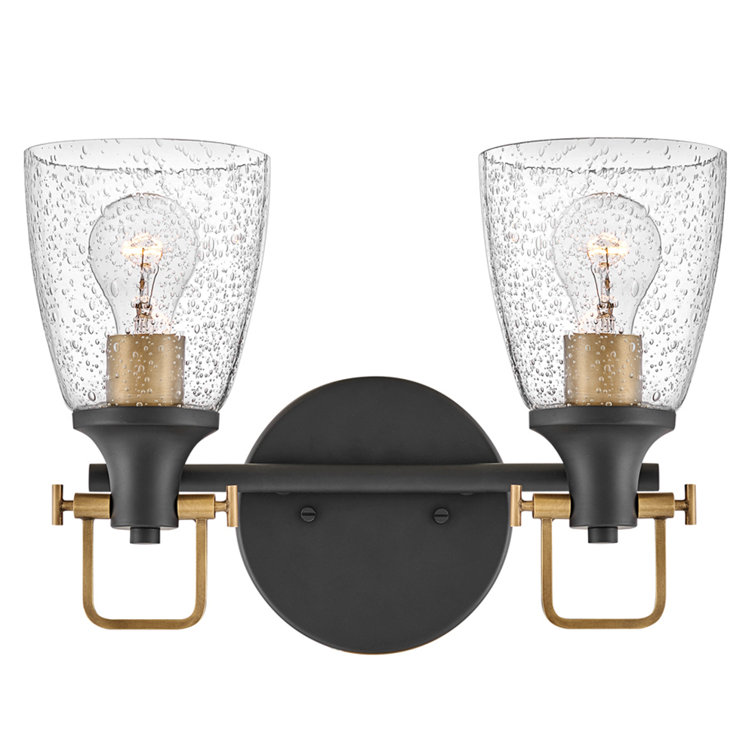 Easton Heritage Brass & Black 2-Light Dimmable Vanity Light with Clear Seedy Glass