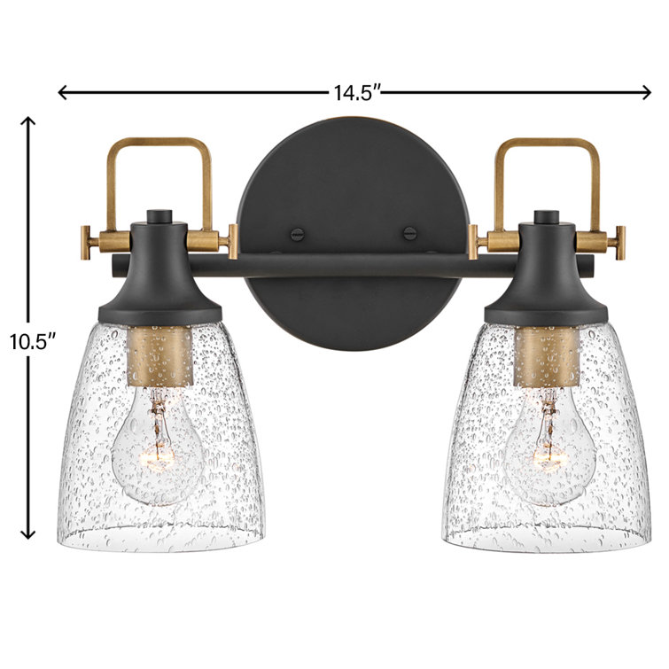 Easton Heritage Brass & Black 2-Light Dimmable Vanity Light with Clear Seedy Glass