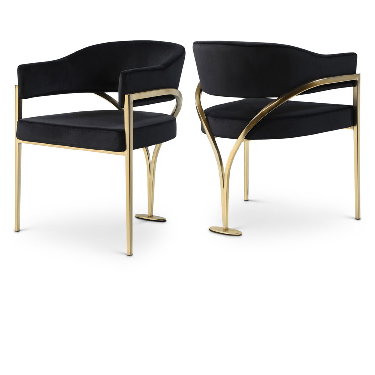 Contemporary Black Velvet Upholstered Dining Chair with Brushed Gold Metal Frame