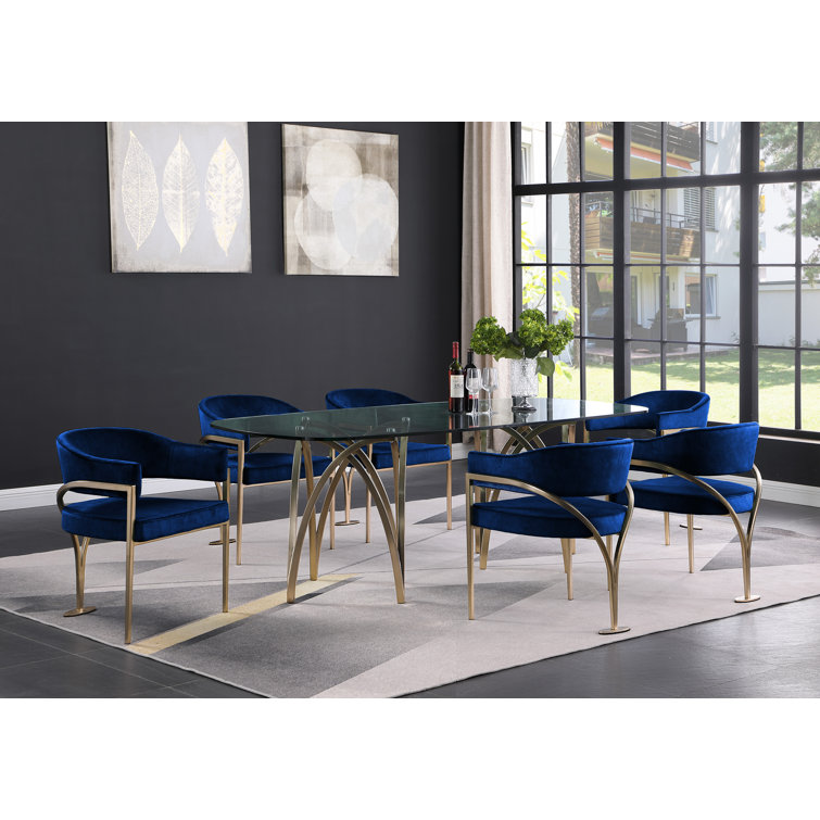 Madelyn Navy Velvet Upholstered Barrel-Back Dining Chair, Set of 2