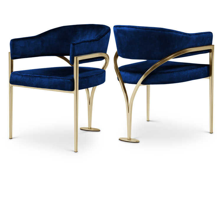 Madelyn Navy Velvet Upholstered Barrel-Back Dining Chair, Set of 2