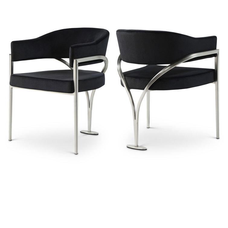 Madelyn Black Velvet Upholstered Arm Chair with Metal Frame