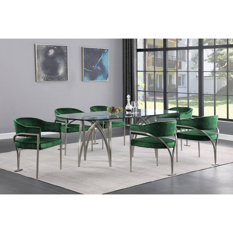 Contemporary Green Velvet Upholstered Dining Chair with Metal Frame