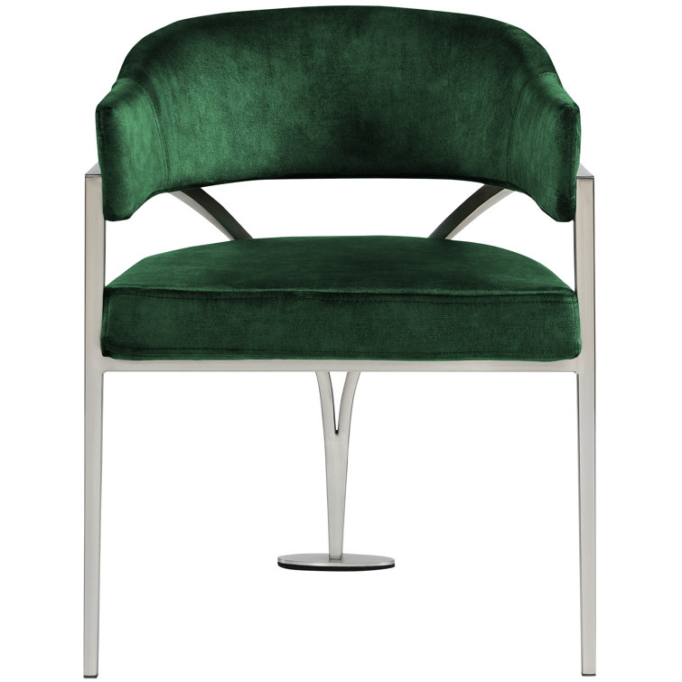 Contemporary Green Velvet Upholstered Dining Chair with Metal Frame