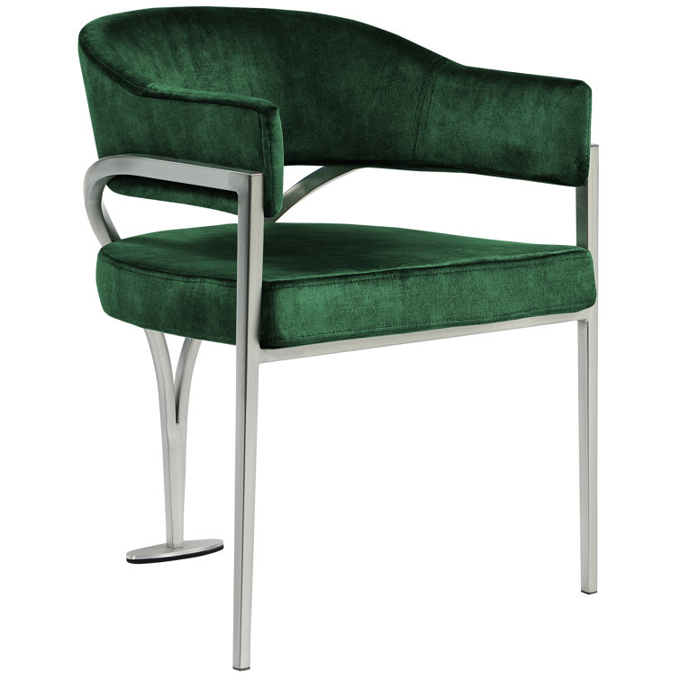 Contemporary Green Velvet Upholstered Dining Chair with Metal Frame
