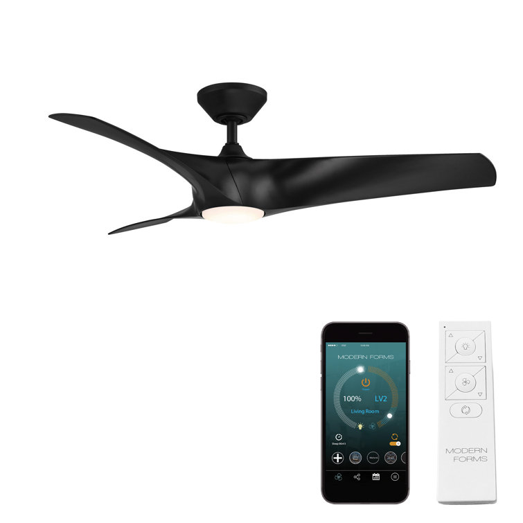 Zephyr Matte Black 52" Smart Ceiling Fan with LED Light and Remote