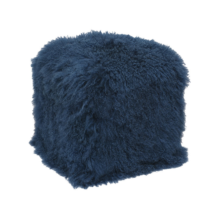 Nautical Blue Genuine Leather Upholstered Pouf
