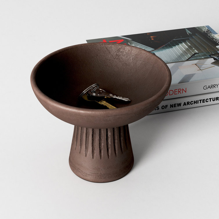 Handmade Terracotta Oval Decorative Bowl with Pedestal Base