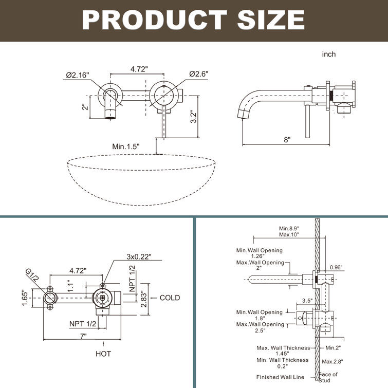 Oil Rubbed Bronze Wall Mounted Single Handle Bathroom Faucet