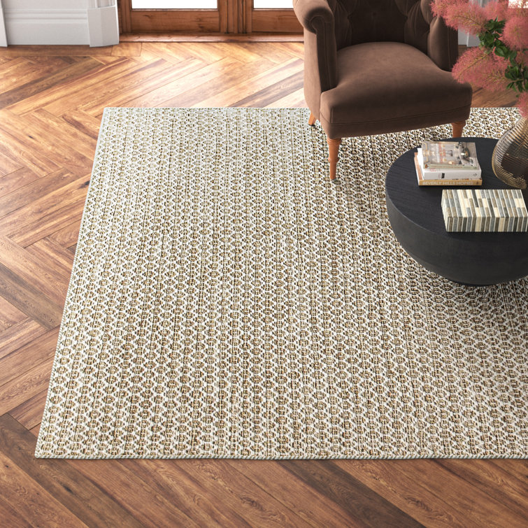 Ivory Geometric Flat Woven Wool Area Rug 5' x 8'