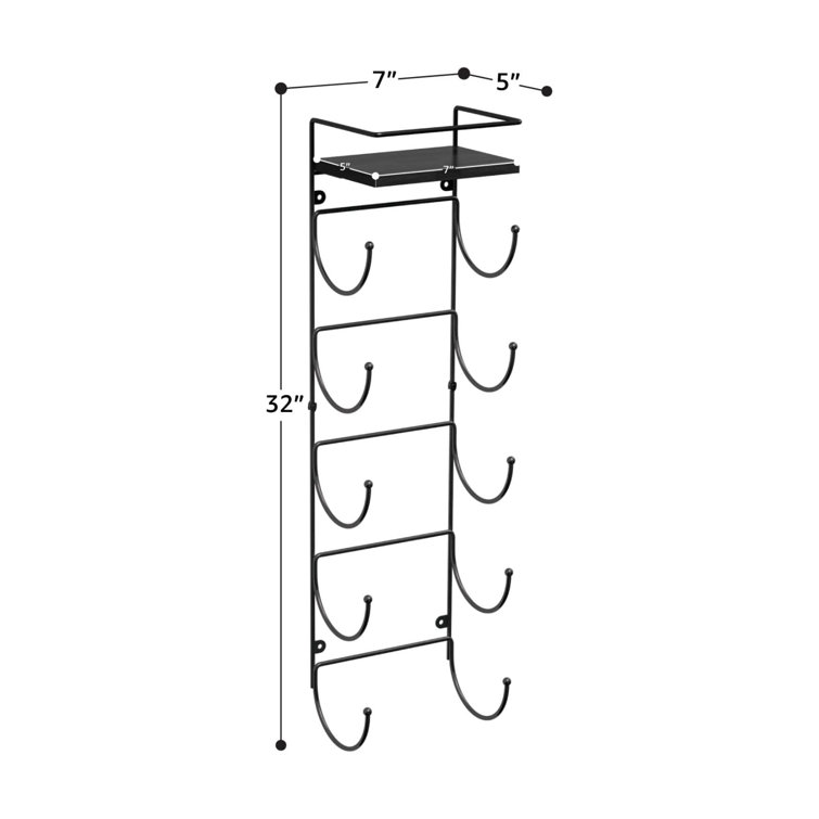 Black Wall Mounted 5-Tier Metal Towel Rack with Wood Shelf