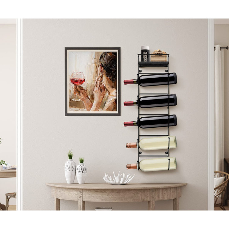Black Wall Mounted 5-Tier Metal Towel Rack with Wood Shelf
