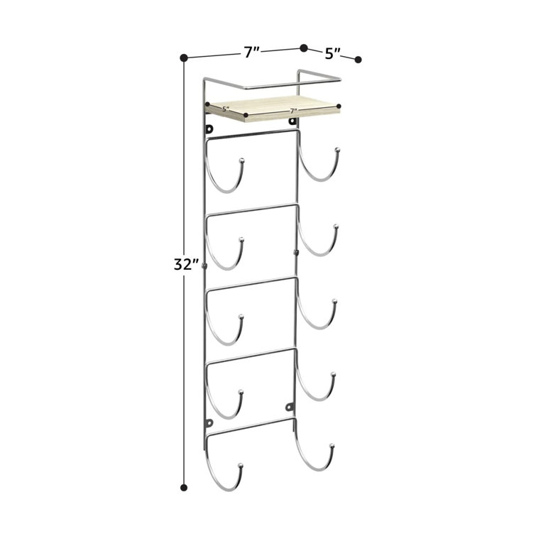 Silver Wall Mounted 5-Tier Metal Towel Rack with Wooden Shelf