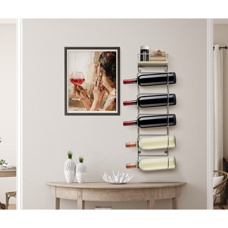 Silver Wall Mounted 5-Tier Metal Towel Rack with Wooden Shelf