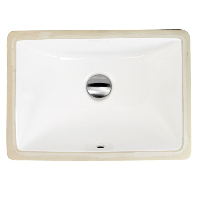 White Ceramic Rectangular Undermount Bathroom Sink with Overflow