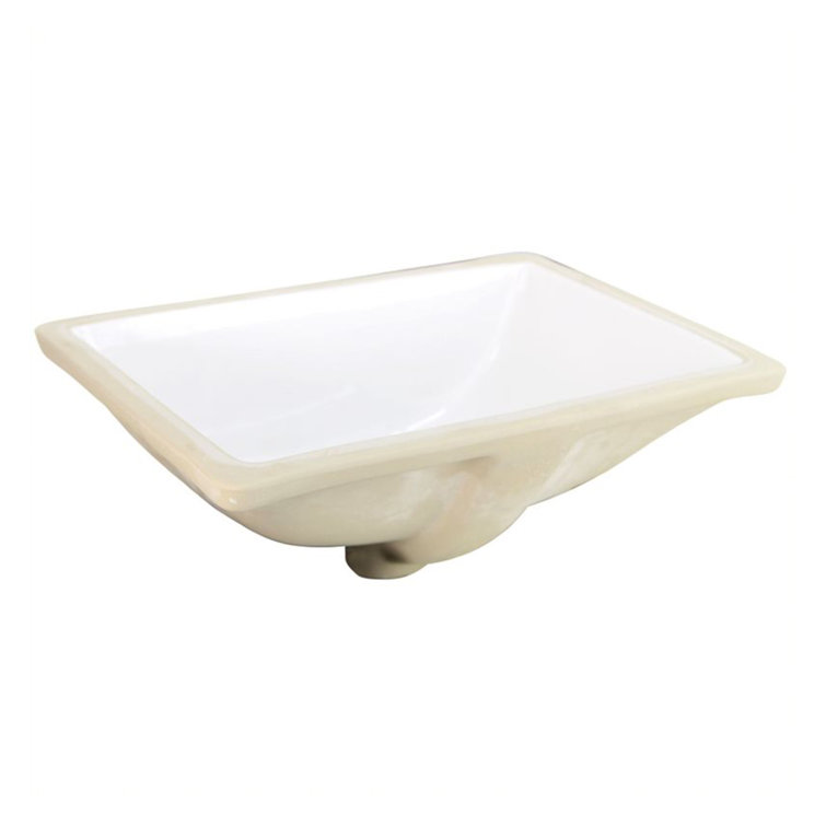 White Ceramic Rectangular Undermount Bathroom Sink with Overflow
