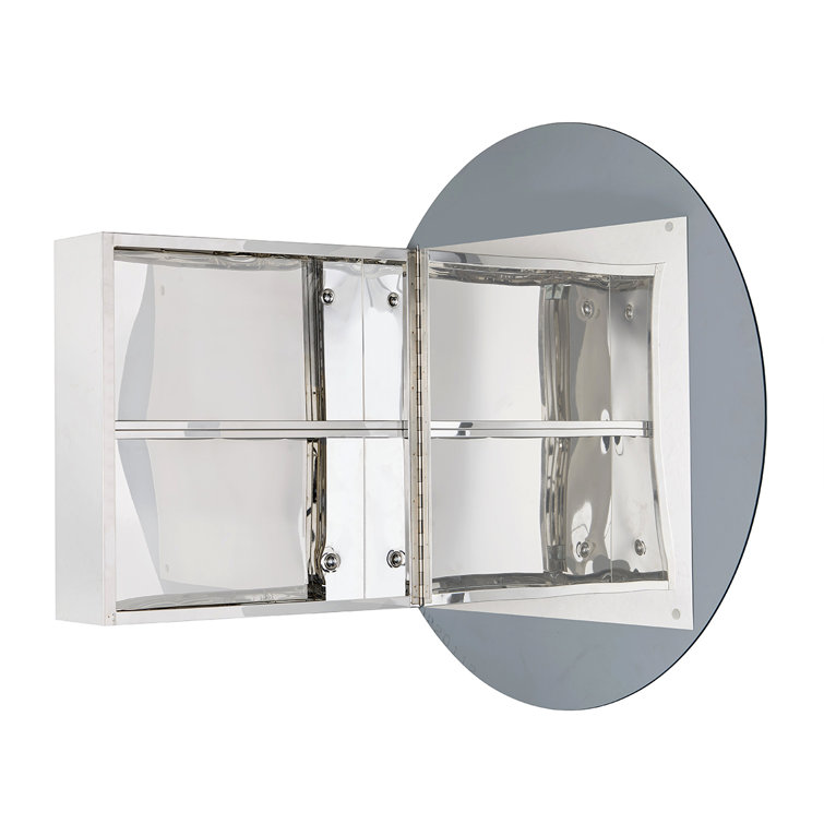 25'' Round Silver Medicine Cabinet with Mirror and Shelves