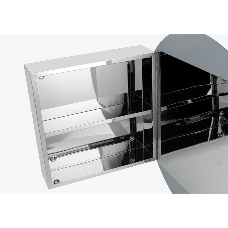 25'' Round Silver Medicine Cabinet with Mirror and Shelves