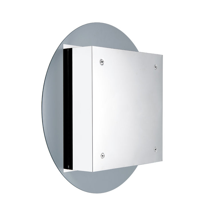 25'' Round Silver Medicine Cabinet with Mirror and Shelves