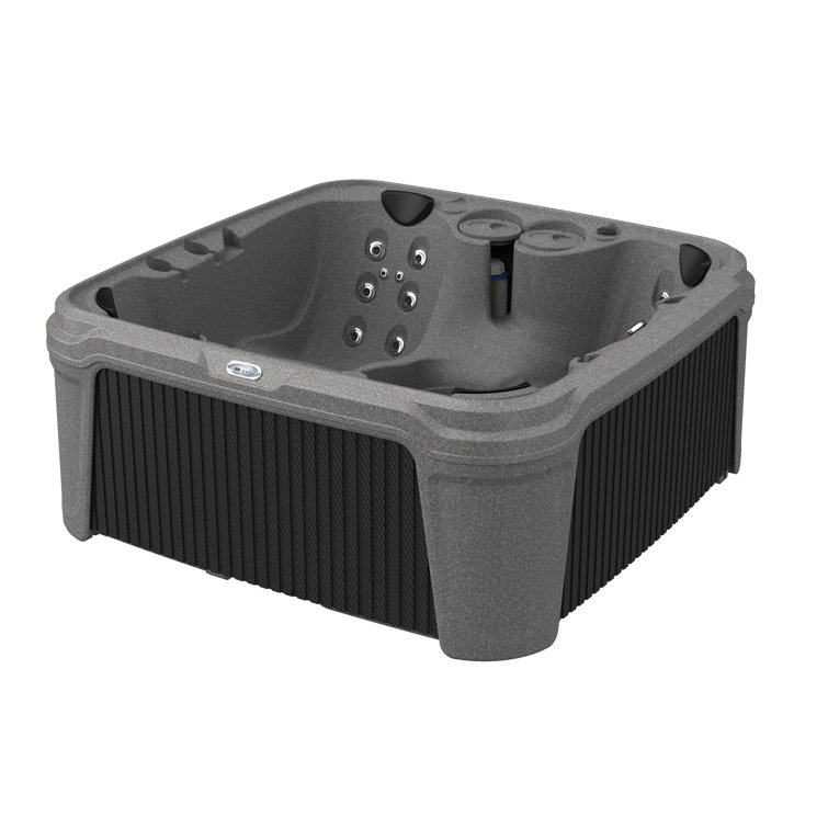 Gray Stone and Black Onyx 6-Person Square Hot Tub with LED Waterfall