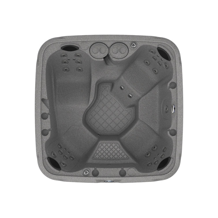 Gray Stone and Black Onyx 6-Person Square Hot Tub with LED Waterfall