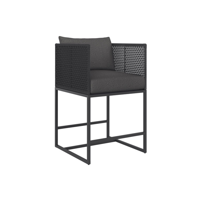Dark Grey Aluminum Outdoor Counter Stool with Performance Fabric