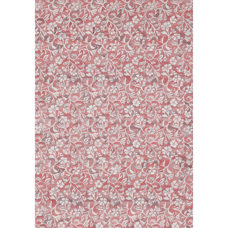Hand-Tufted Coral and Ivory Floral Synthetic 8' x 10' Rug