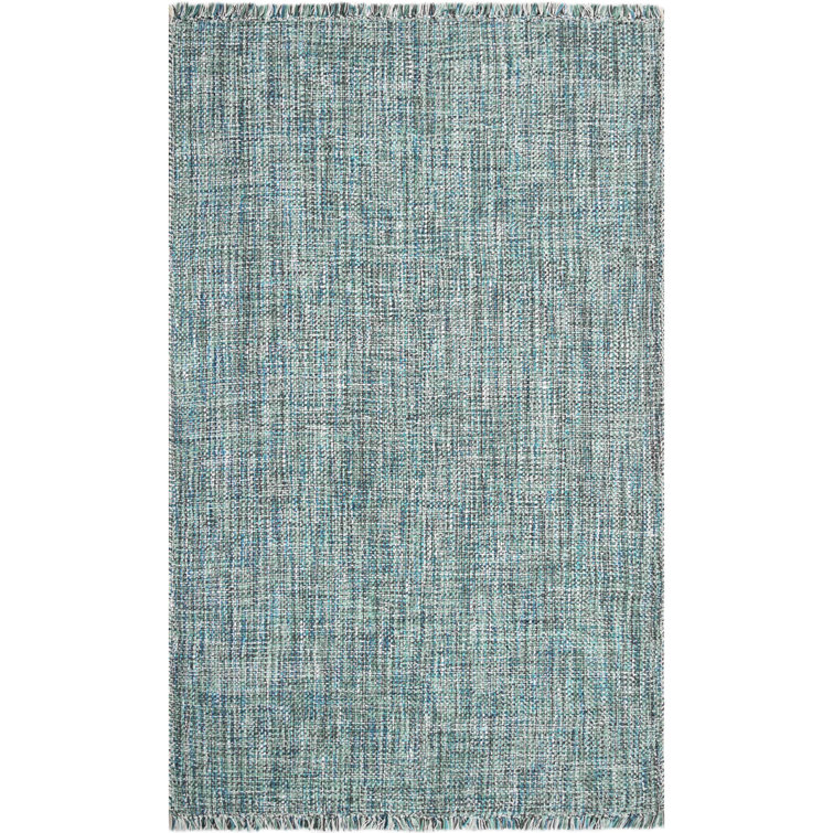 Gray Hand-Woven Rectangular Synthetic Rug with Fringe