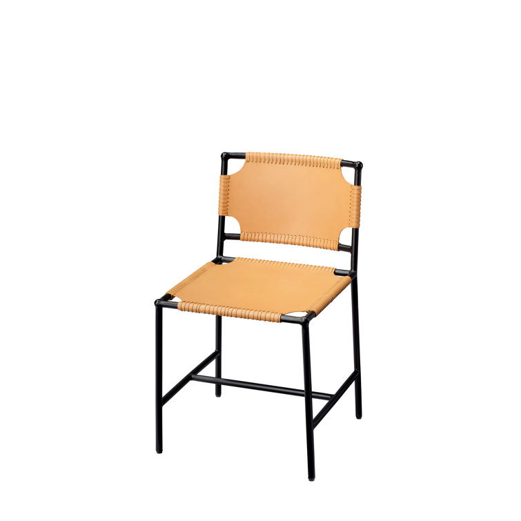 Cashew Brown Leather Sling-Style Dining Chair with Metal Frame