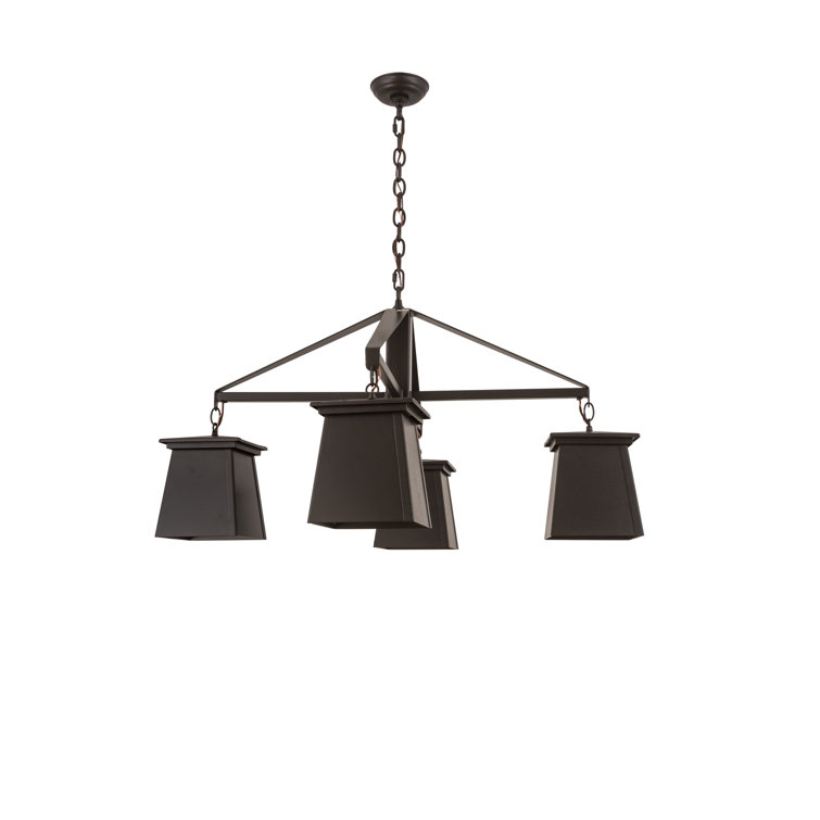 Timeless Bronze 4-Light Square Chandelier with Glass Fabric Idalight