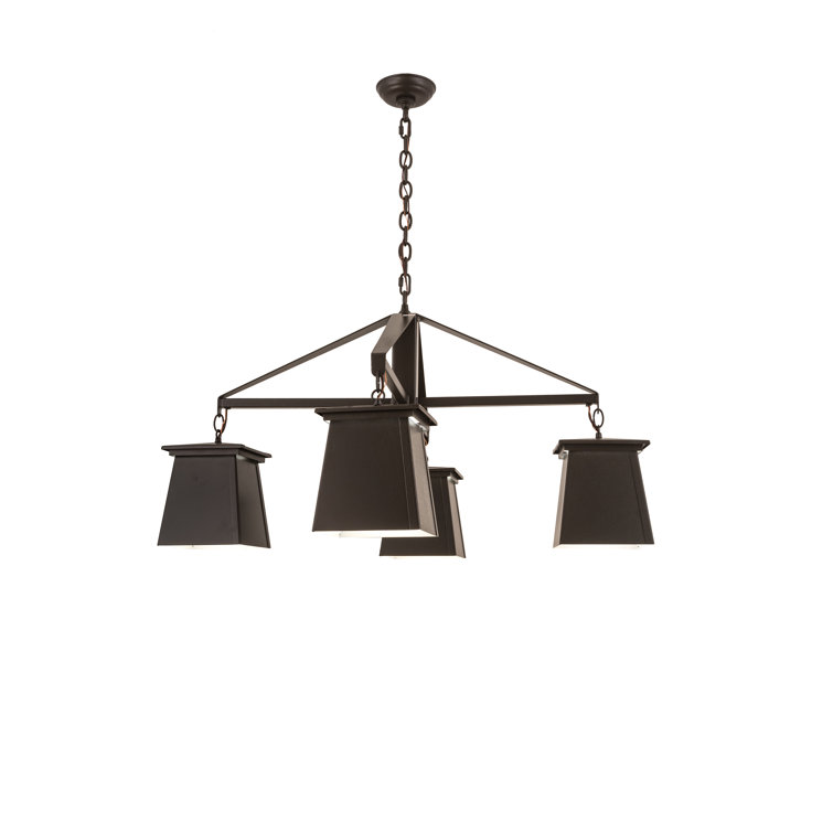 Timeless Bronze 4-Light Square Chandelier with Glass Fabric Idalight