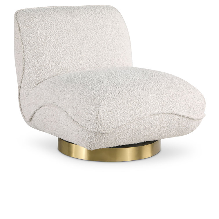 Cream Boucle Swivel Slipper Chair with Brushed Gold Base