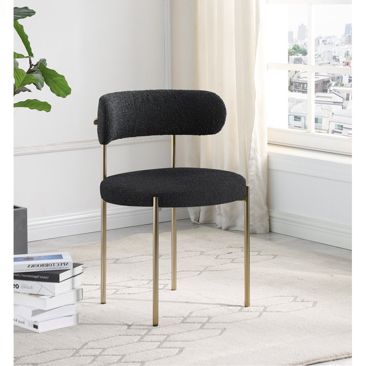 Sherwood Black Boucle Upholstered Side Chair Set with Brushed Brass Legs