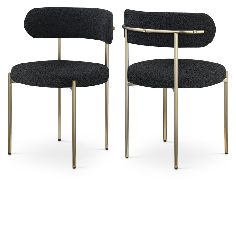 Sherwood Black Boucle Upholstered Side Chair Set with Brushed Brass Legs