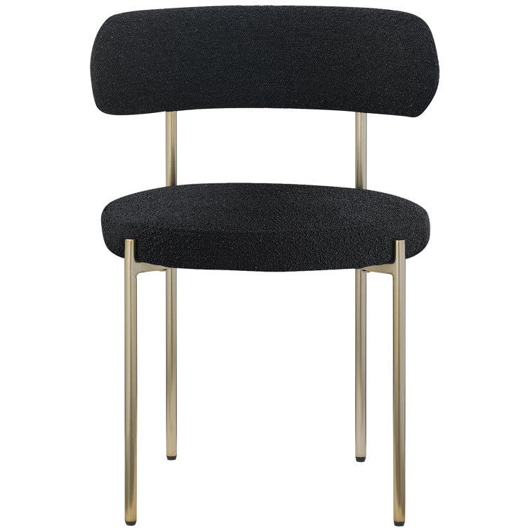 Sherwood Black Boucle Upholstered Side Chair Set with Brushed Brass Legs