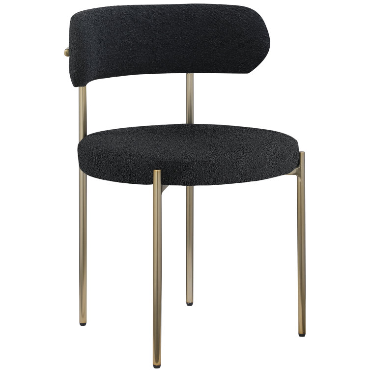 Sherwood Black Boucle Upholstered Side Chair Set with Brushed Brass Legs