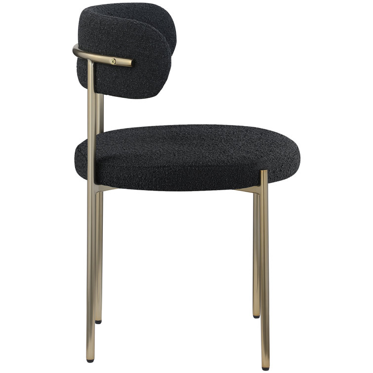 Sherwood Black Boucle Upholstered Side Chair Set with Brushed Brass Legs