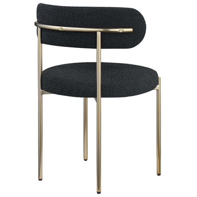 Sherwood Black Boucle Upholstered Side Chair Set with Brushed Brass Legs