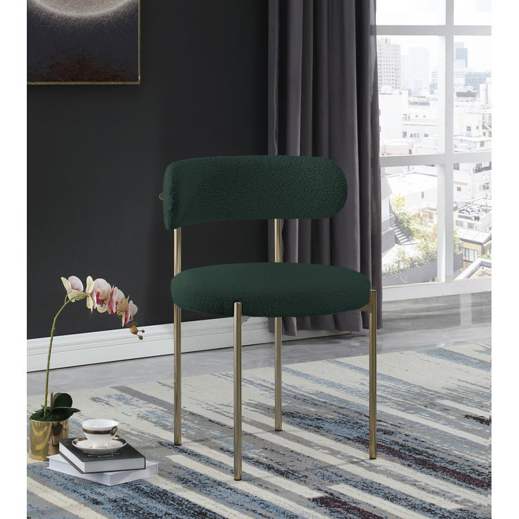Green Velvet Upholstered Side Chair with Brushed Brass Legs