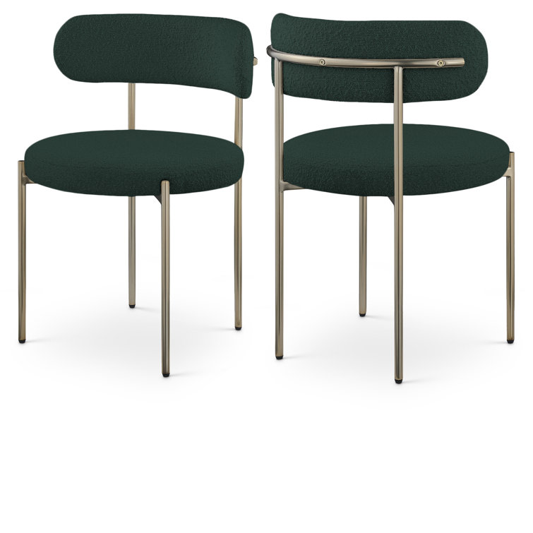 Green Velvet Upholstered Side Chair with Brushed Brass Legs