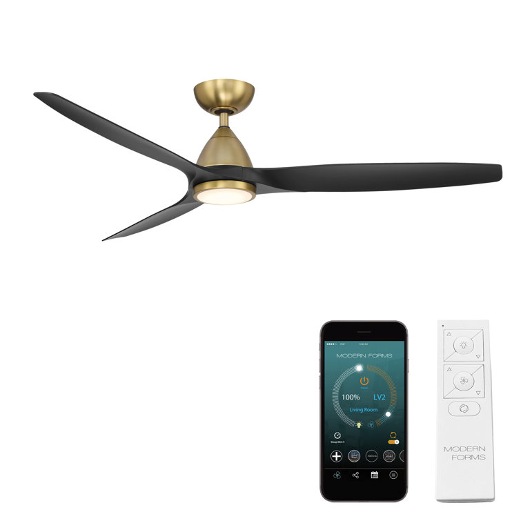 Soft Brass and Matte Black 62" Smart Ceiling Fan with LED Light and Remote