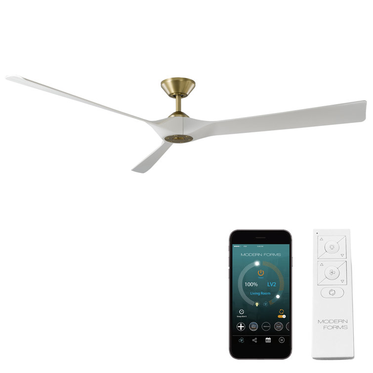 70'' Soft Brass Matte White Smart Ceiling Fan with Remote