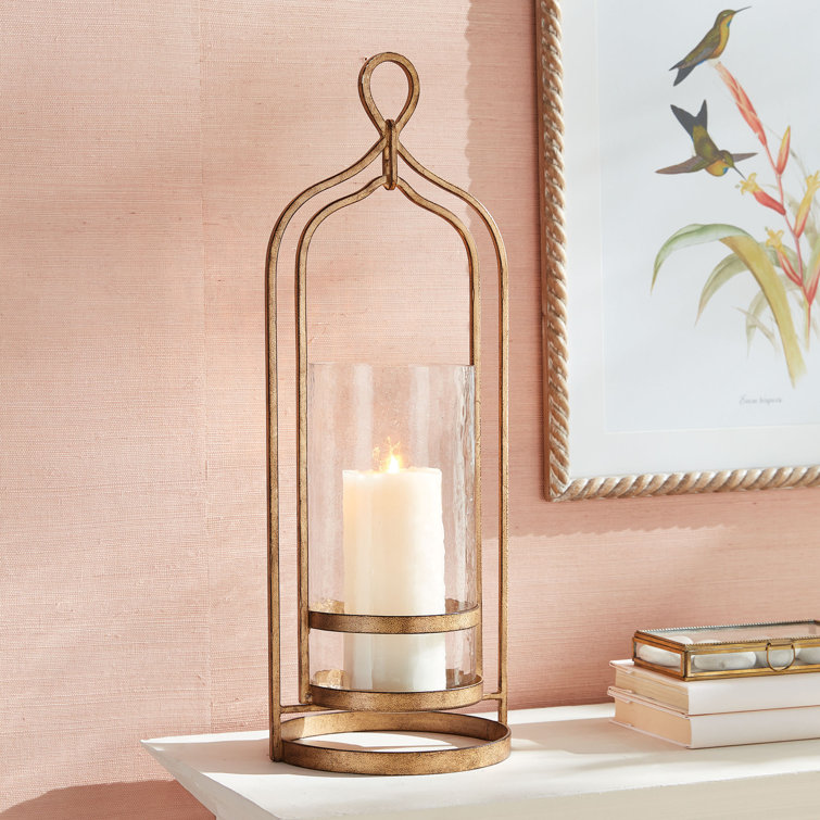 Amara Large Gold and Glass Hurricane Candle Holder