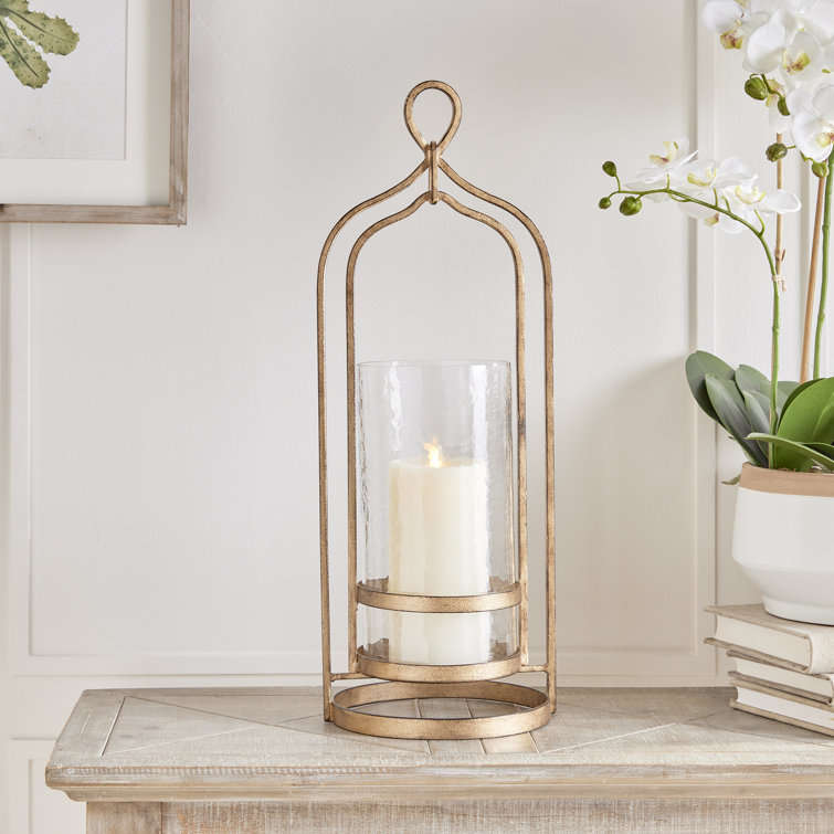 Amara Large Gold and Glass Hurricane Candle Holder