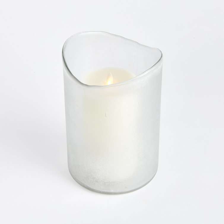 White Frosted Glass Flameless LED Hurricane Candle Holder